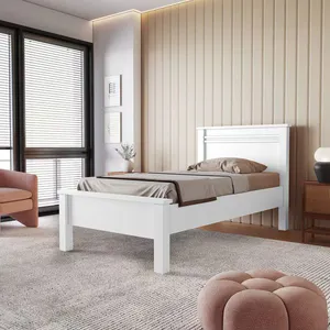 Cama de Solteiro Conquista Mel com Ripas Largas de MDF - 102cm de largura Branco