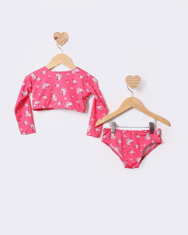 Conjunto Biquíni Infantil Manga Longa Proteção UV50+ Rosa 8