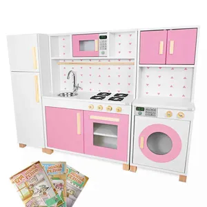 Cozinha Infantil Geladeira Fogão Forno Lavanderia MDF Rosa Kit Cozinha Infantil com Geladeira e Máquina de Lavar Rosa