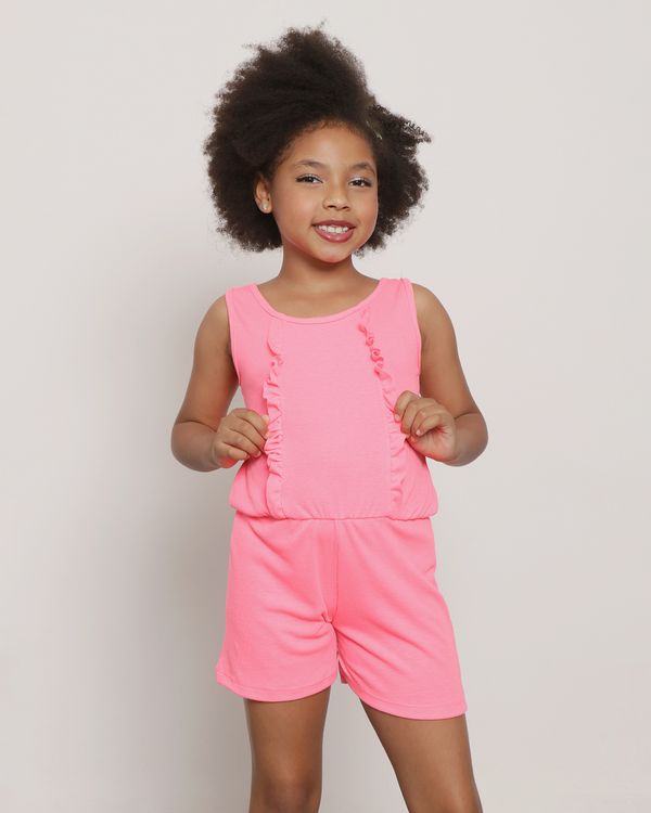Macaquinho Infantil Curto Com Babados Neon Rosa 4