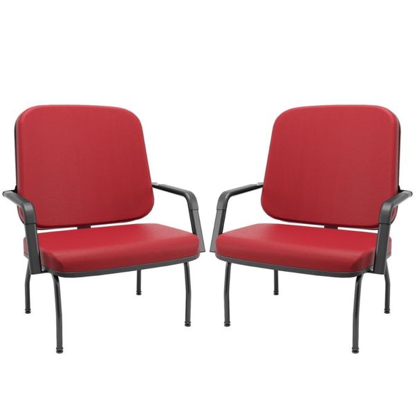 Kit 02 Cadeiras de Escritório Recepção com Braço Fixa Preta Magno P03 Vinil Vermelho - Lyam Decor