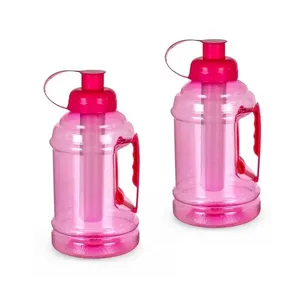 Kit 2 Garrafas Squeeze Galão 1L com Alça e Tubo de Gelo Rosa Plasduran Plásticos Kit 2 Garrafas Squeeze Galão 1L com Alça Rosa Plasduran Plásticos