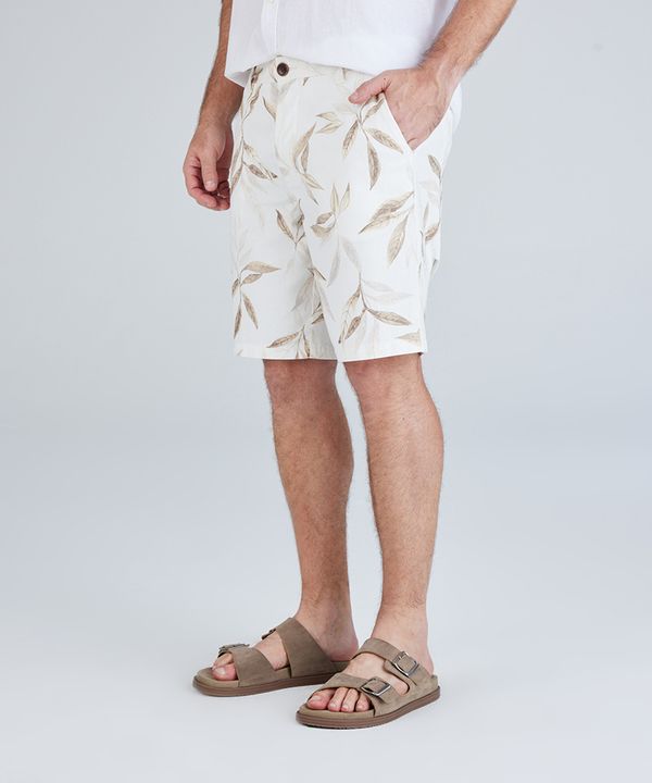 bermuda masculina de algodão com linho estampada bege 40