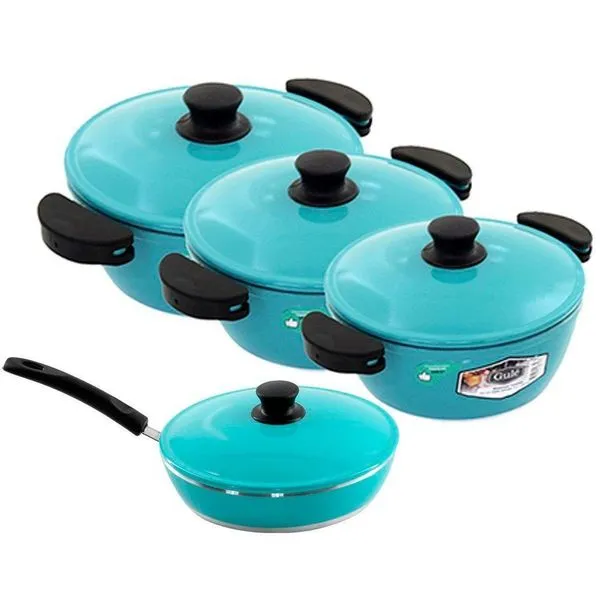 Kit 3 Panelas + Frigideira Gulê Alumínio 4 Peças Turquesa