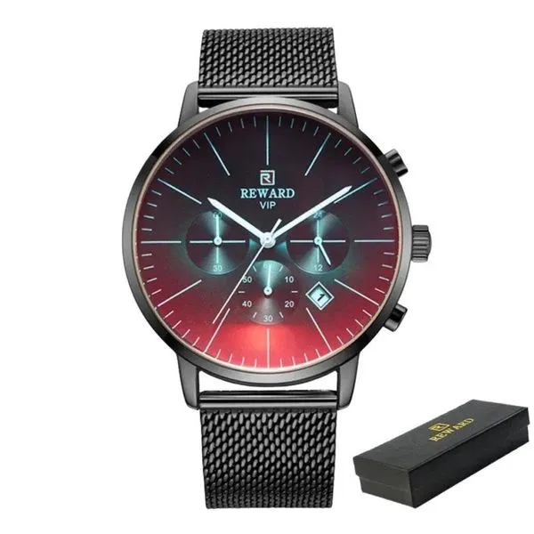Relógio Marca Superior Luxo Malha Aço Inoxidável Quartzo Reward Preto