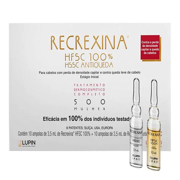 Kit Ampola de Tratamento Capilar Recrexina 500 Mulher HFSC 100% 3,5ml 10 Unidades + HSSC Antiqueda 3,5ml 10 Unidades