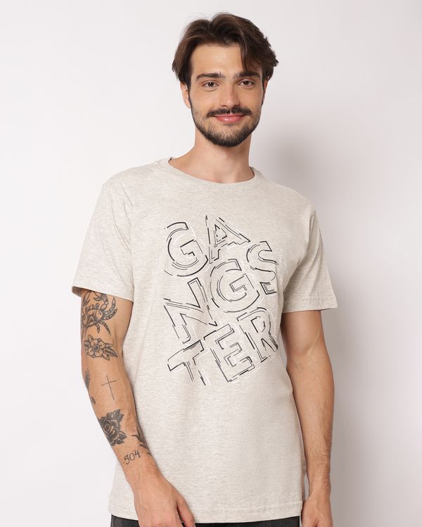 Camiseta Masculina Gangster com Estampa Cinza G