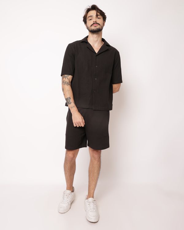 Bermuda Masculina Algodão Texturizada com Bolsos Preta G