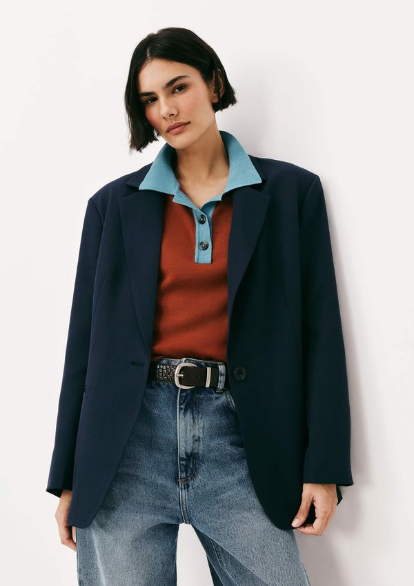 Blazer Feminino Regular Em Crepe - Azul XP