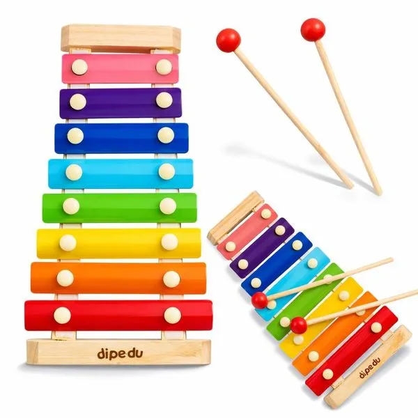 Brinquedo Educativo Musical Xilofone Infantil 8 Notas Madeira Colorido com Baquetas Coordenação Motora BRW Xilofone Infantil 8 Notas Madeira Colorido Educativo Musical com Baquetas BRW