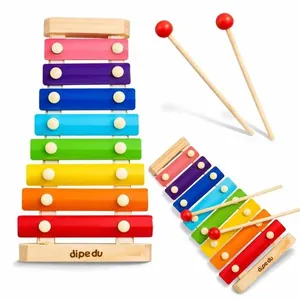 Brinquedo Educativo Musical Xilofone Infantil 8 Notas Madeira Colorido com Baquetas Coordenação Motora BRW Xilofone Infantil 8 Notas Madeira Colorido Educativo Musical com Baquetas BRW