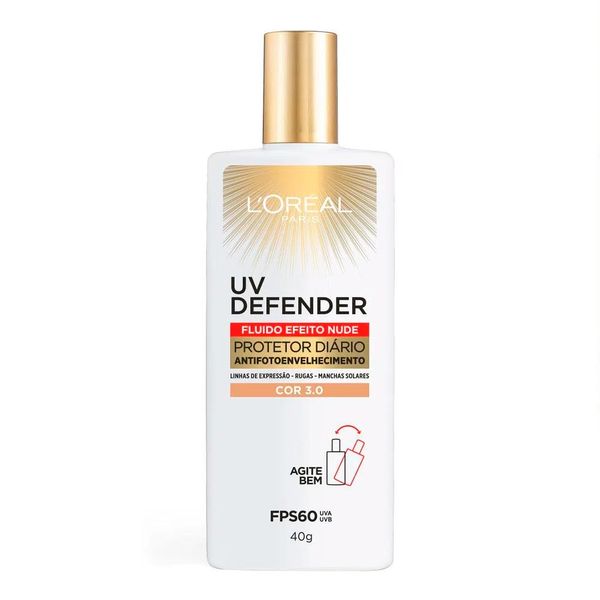 Protetor Solar Facial L'Oréal Paris UV Defender Fluido FPS 60 Cor Média 3.0 40g