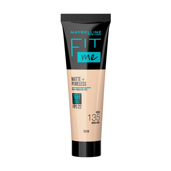 Base Liquida Maybelline NY Fit Me Matte+Poreless FPS22 Cor 135 (Antiga N100) 30ml
