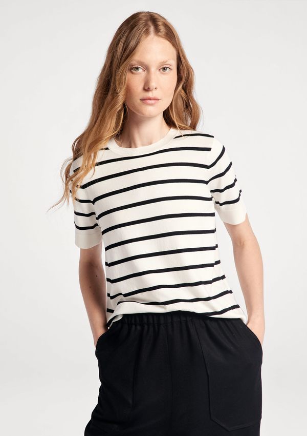 Blusa Feminina Manga Curta Listrada Em Tricô Fio Tinto - Off white G