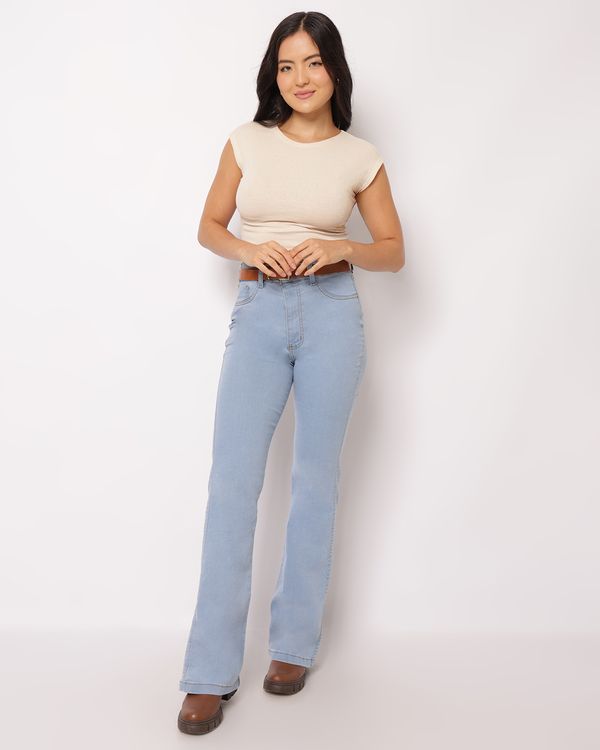 Calça Jeans Feminina Flare com Cinto Azul 34
