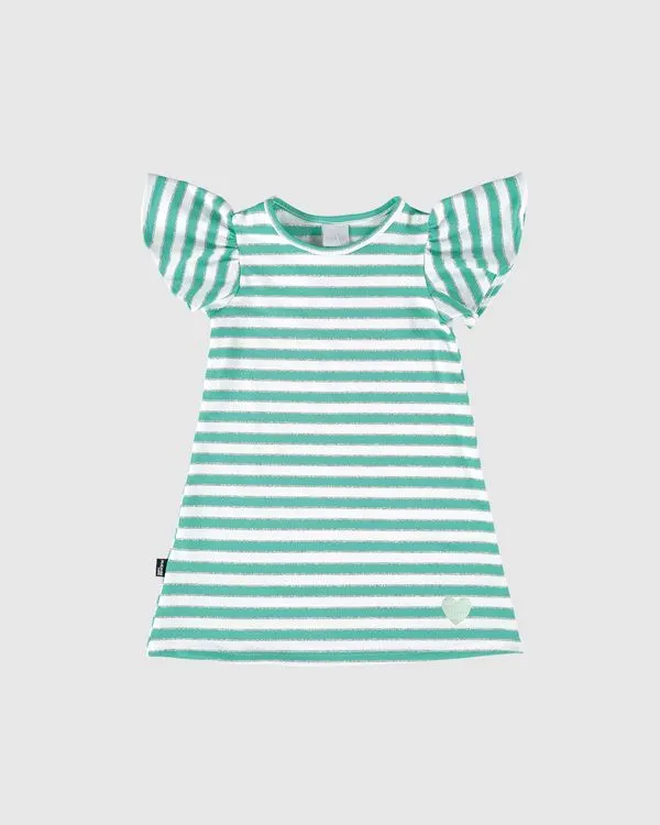 Vestido Infantil Amplo Em Malha Listrada Lurex Malwee Kids Verde - 3