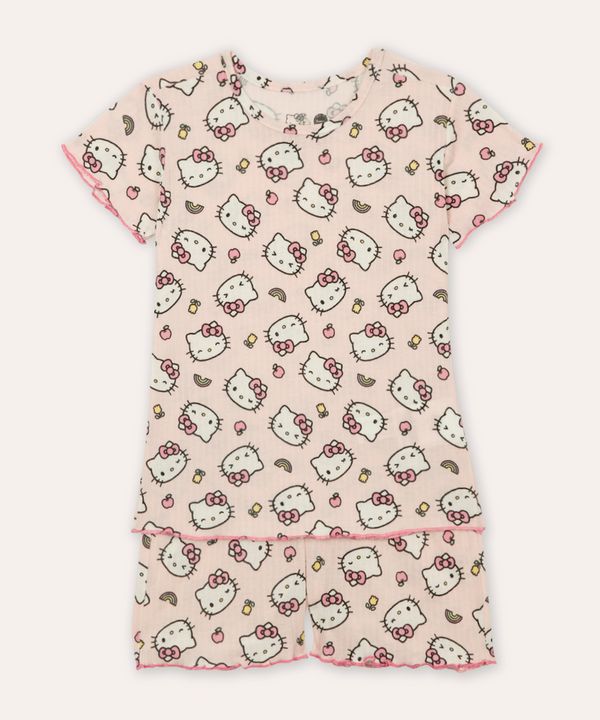 pijama curto infantil canelado hello kitty rosa 8