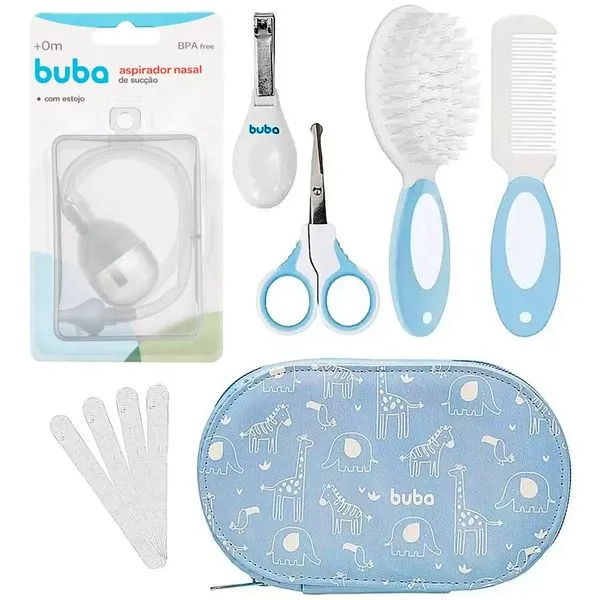 Estojo de Cuidados para o Bebê Azul Escova Cortador Aspirador Presente Chá de Bebê