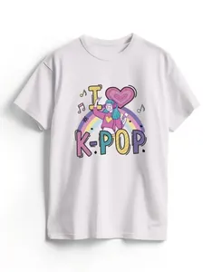 Camiseta de Algodão Branca K-Pop Cute 08 / Branco