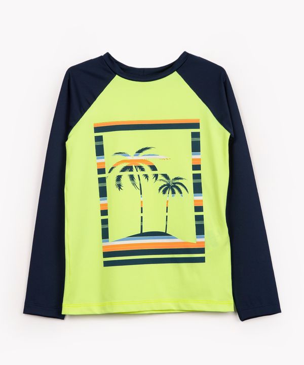 camiseta de praia infantil manga longa com proteção uv amarelo 8