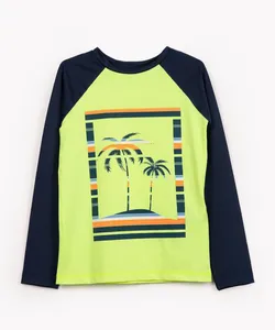camiseta de praia infantil manga longa com proteção uv amarelo 16