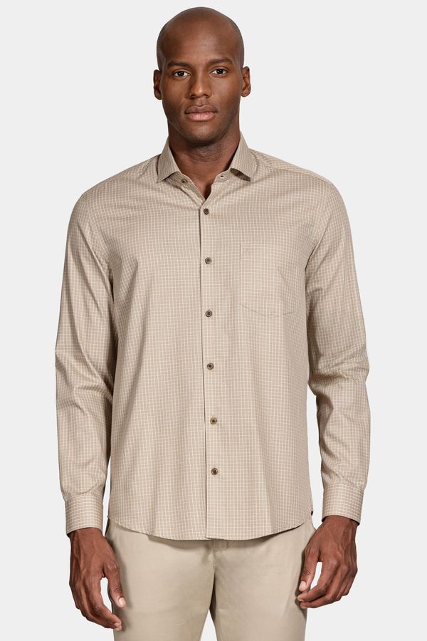 Camisa Manga Longa Regular Xadrez Caqui Com Creme - M