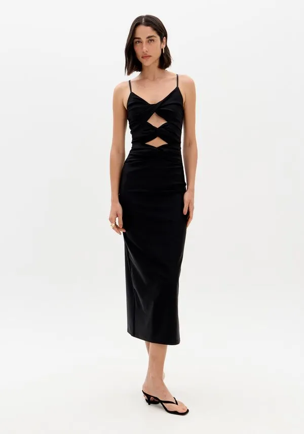Vestido Super Midi De Alças Com Torções Preto GG