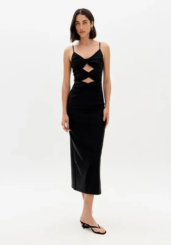 Vestido Super Midi De Alças Com Torções Preto GG