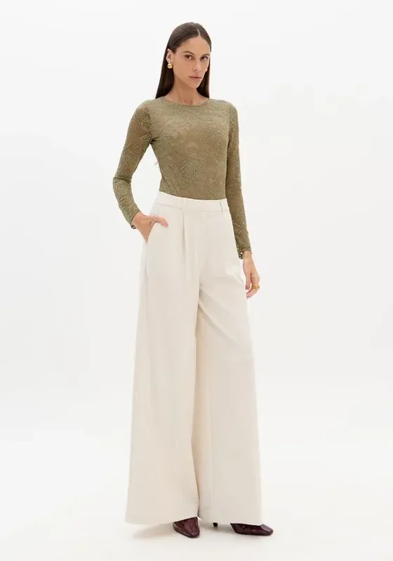 Calça Pantalona De Cintura Alta Branco G