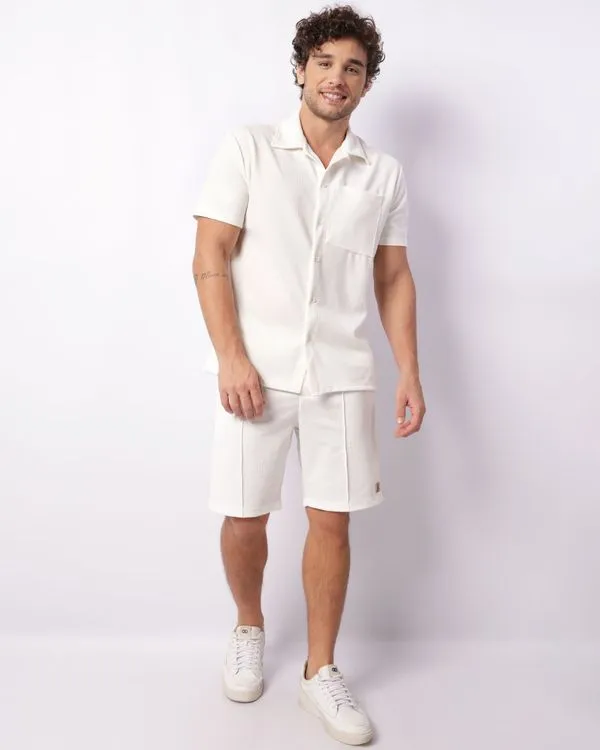 Bermuda Masculina Texturizada Bolsos Off White P