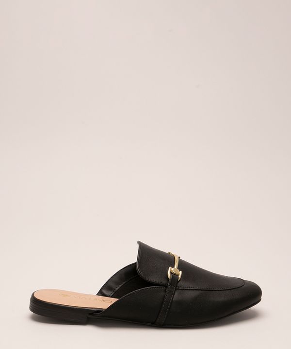 Mule Feminino Via Uno Bico Redondo com Fivela Preto 39