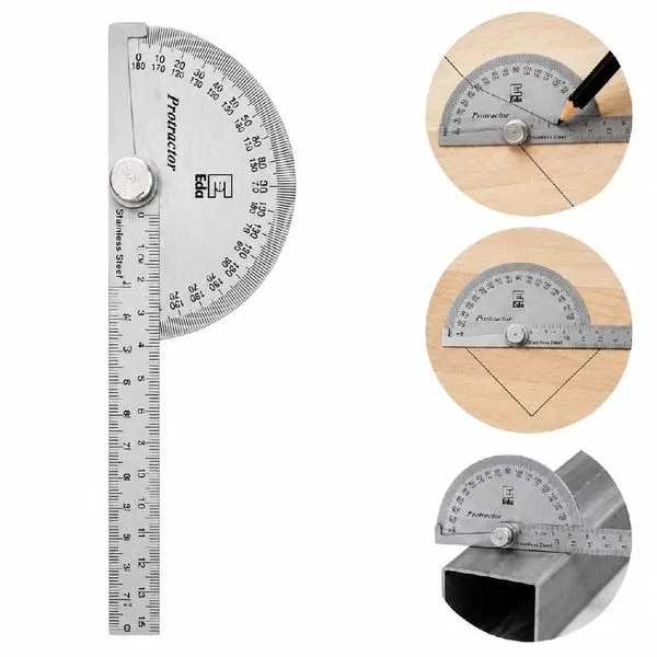 Transferidor de Grau com Régua 4GP 0 a 180 graus Aço Inox 140mm Alta Precisão Prata Yeet Transferidor de Grau 4GP 0 a 180 graus Aço Inox Régua 140mm Profissional Prata Yeet