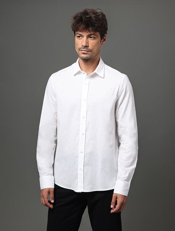 Camisa Masculina Cotton Linen Calvin Klein Jeans - Branco 2 Camisa Masculina Cotton Linen Calvin Klein Jeans Branco 2 p
