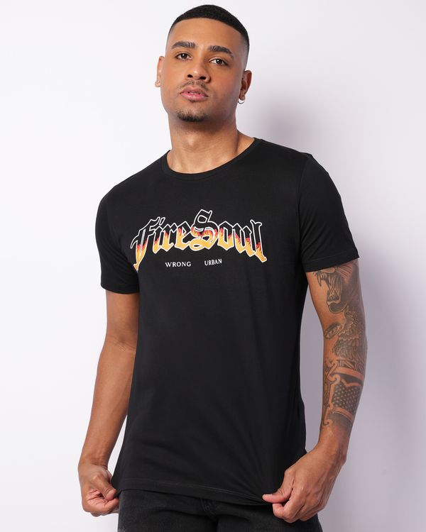 Camiseta Masculina Manga Curta Estampa Fire Soul Preta G