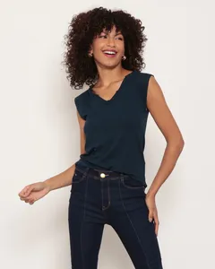 Regata Feminina Detalhe Vazado Marinho GG