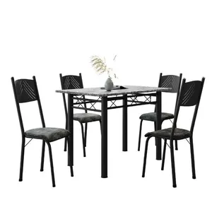 Conjunto De Mesa Sala De Jantar Sara Com 4 Cadeiras Tubular Granito 1,20m Artefamol Preto/flor