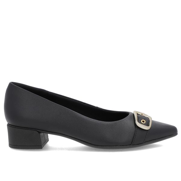 Scarpin Preto Couro Bico Fino Fivela 37