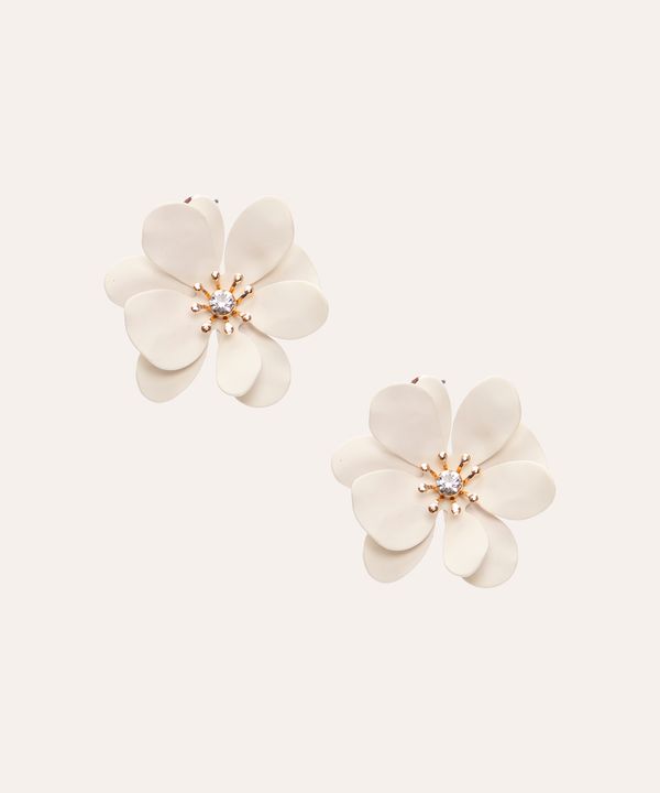 brinco flor com strass branco Único