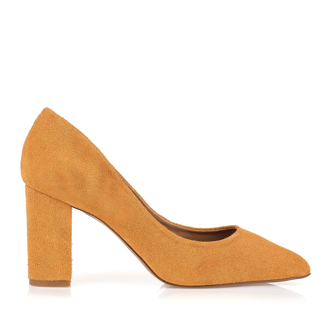 Scarpin Salto Médio New Suede Couro Mustard