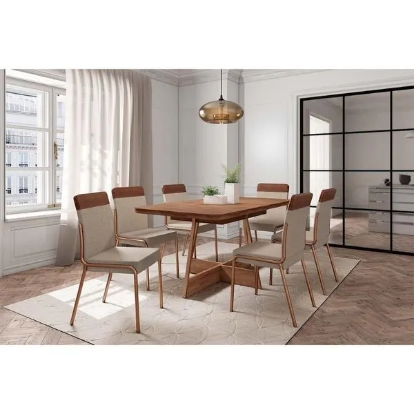 Mesa Sala Jantar Átria 160cm + 6 Cadeiras Duo Rose Carraro
