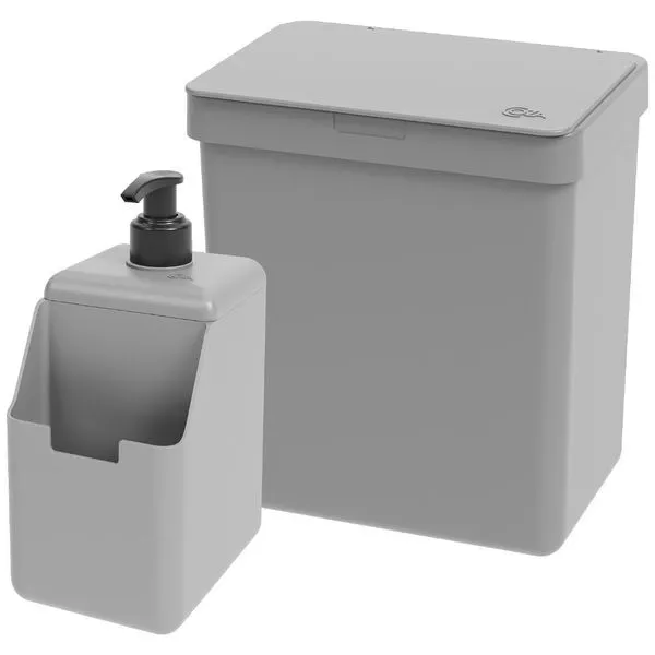 Kit Lixeira E Dispenser De Detergente Coza Cinza 99428/4499