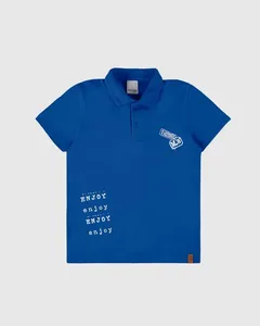 Camisa Polo Infantil Menino Estampa Enjoy Em Algodão Malwee Kids Azul - 4