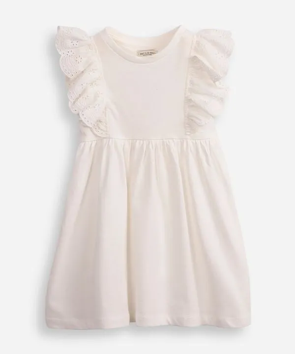vestido infantil de algodão com babado off white 1