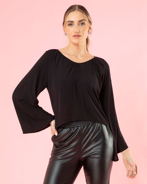 Blusa Feminina Viscose Manga Longa Flare Preta G