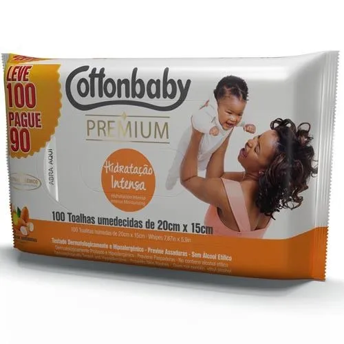 Lenços Umedecidos Cottonbaby Premium Hidratação Intensa 100 Unidades