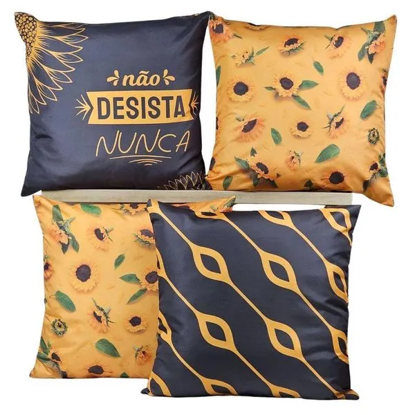 Kit 4 Capas De Almofadas Decorativa - Girassol