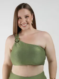 Biquíni Top Texturizado Um Ombro Só Feminino VERDE 52