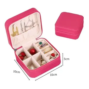 Porta-Joias Portátil Duplo Mini com Organizador Multifuncional em Couro Sintético Rosa Pink OEM Porta-Joias Portátil Duplo Mini com Organizador para Bijuterias Rosa Pink OEM