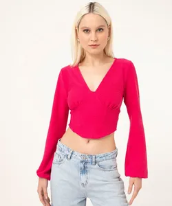blusa cropped corset manga bufante pink G
