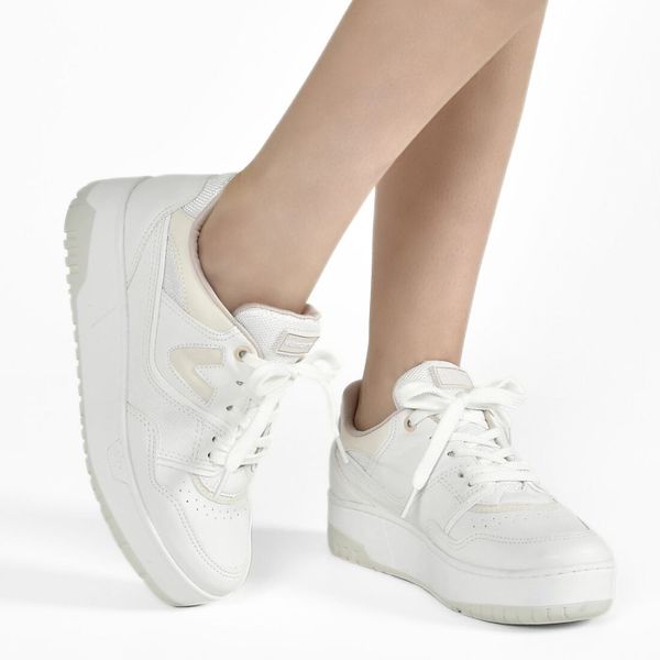 Tênis Feminino Casual Recortes Logo Via Marte Branco Branco - 38